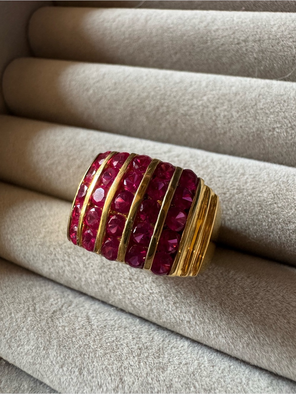 Vintage 1990s Ruby 18K Gold Plated 925 Sterling Silver Wide Band Ring Size 9